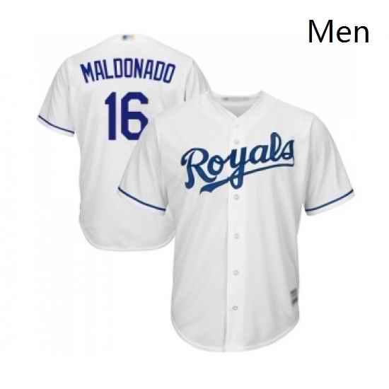 Mens Kansas City Royals 16 Martin Maldonado Replica White Home Cool Base Baseball Jersey
